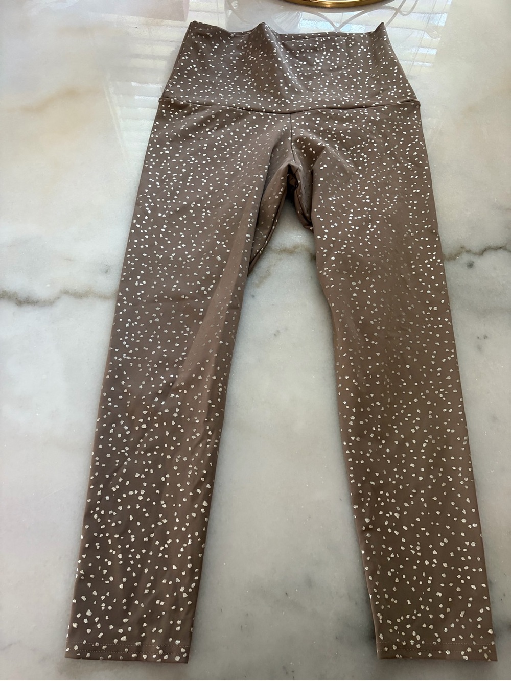 Emily Hsu Designs Brown Leggings with White Speckle Print
